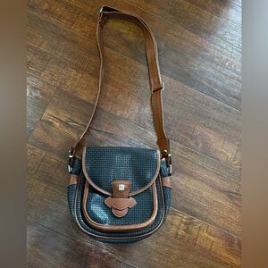 Elegant Black and Brown Crossbody Bag with Adjustable Strap